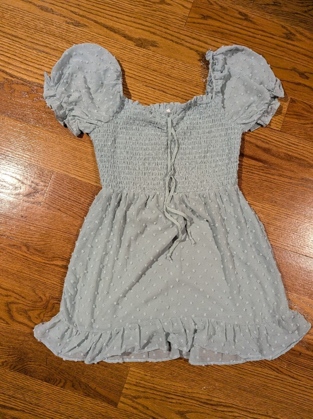 june & hudson Light Sage Puff-Sleeve Swiss Dot Dress